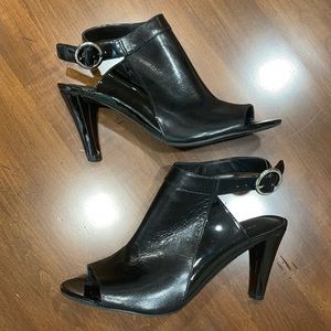 Franco Sarto Black Leather Open-Toe Heel. Size 6.5 Women’s.